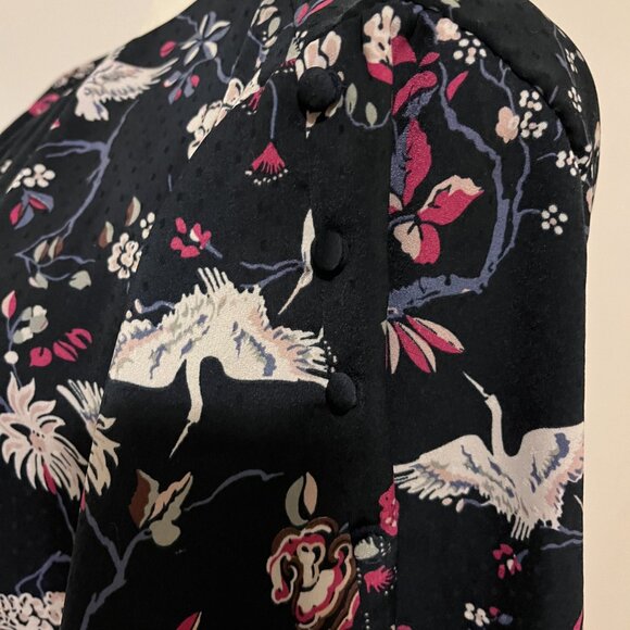 Dark Blue Crane & Blossom Print Midi Dress – Size 48 (fits like a L) - Picture 5 of 11